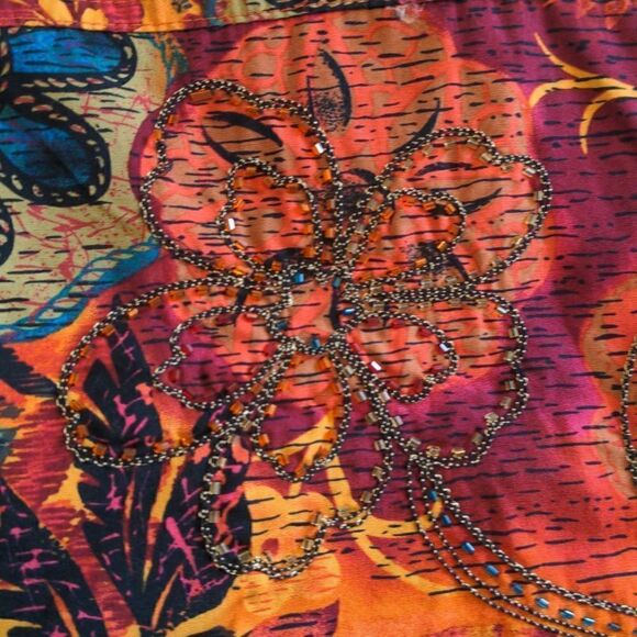 Coldwater Creek Orange Southwestern Floral Design Cotton Jacket Sz S - Picture 6 of 12